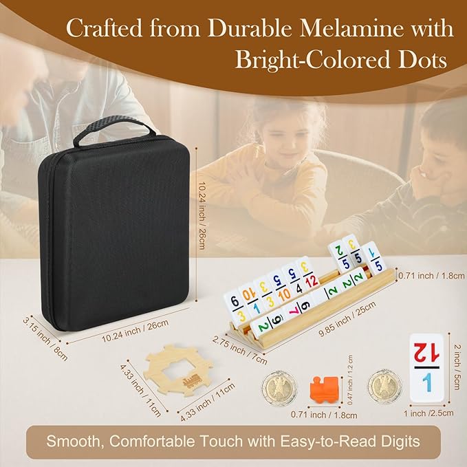 2-8 Players Mexican Train Dominoes Set with Numbers, 8 Wooden Racks, 91 Tiles, Portable Case, Dominos Set for Adults, Board Games for Adults, Easter Gifts, Easter Basket Stuffers
