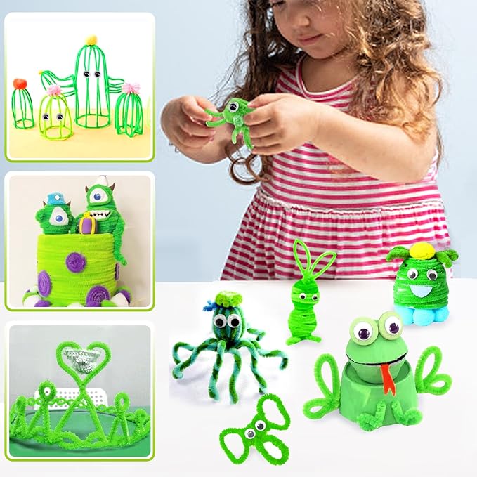 TOAOB 100pcs Pipe Cleaners Fluorescent Green Pipe Cleaners Chenille Stems 6mm x 12 Inch Fuzzy Sticks Crafts Supplies for DIY Art Crafts Decorations