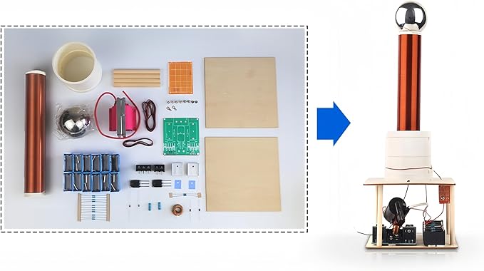 Tesla Coil DIY Kit, Spark Gap Arc Generator with Touchable Plasma Ball, Arc Plasma Artificial Lighting Science Experiment Model - 3.94" Arc, for Physics Teaching to College High School Education