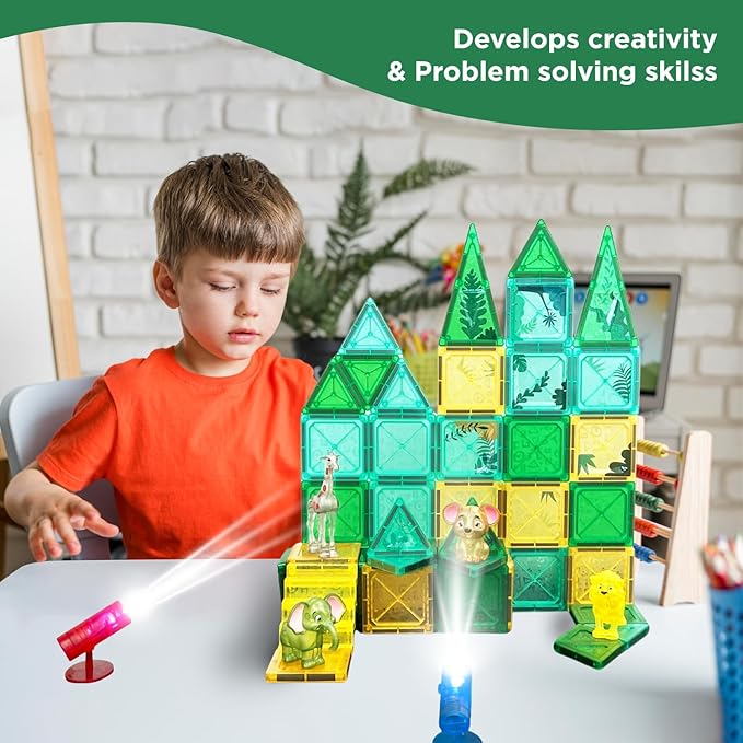 Magnetic Tiles for Kids Ages 4-8 Educational Toys Magnet Building Blocks 54 Set Montessori Cubes for Boys Girls Gift Birthday Present Sensory Learning Preschool Daycare Kindergarden
