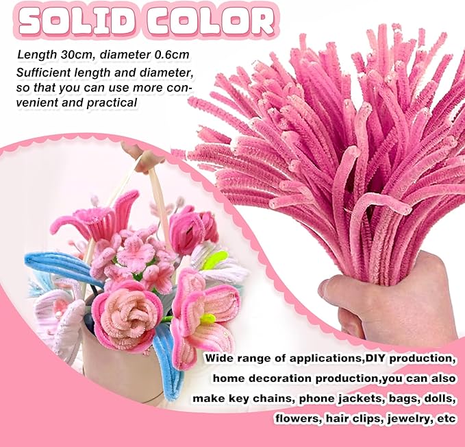 TOAOB 100pcs Pipe Cleaners Light Pink Pipe Cleaners Chenille Stems 6mm x 12 Inch Pipe Cleaners Craft Supplies for Art DIY Crafts Decorations