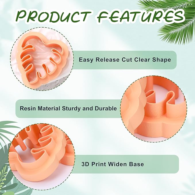 Puocaon Monstera Leaves Clay Cutters - 4 pcs Monstera Leaves Polymer Clay Cutters for Earrings, One Pattern in Different Size Clay Cutters for Polymer Clay Jewelry, Leaves Drop Dangle Earrings Making