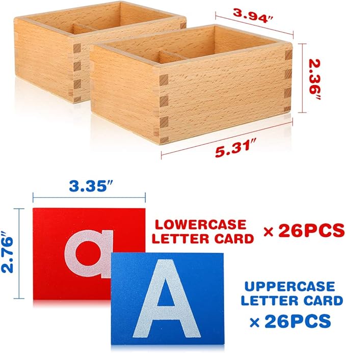 YHZAN Montessori Sandpaper Letters Toys for Toddlers Small & Capital 2pc Wooden Box Set Early Childhood Education Material