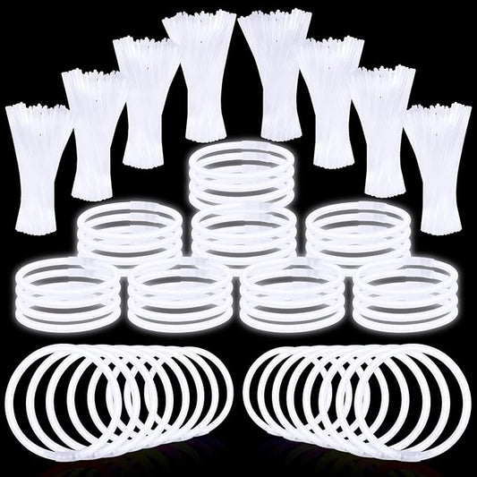 White Glow Sticks Bulk Party Favors 100 Pack 8" Glow in the Dark Party Supplies Neon Party Decorations Glow Bracelets Necklaces for Adults Kids Halloween Christmas Easter Birthday Wedding