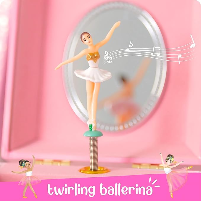 Musical Ballerina Jewelry Box for Girls - Kids Music Box with Spinning Ballerina, Ballet Birthday Gifts for Little Girls, Jewelry Boxes, 6.8 x 5.3 x 6 in - Ages 3-10, Pink
