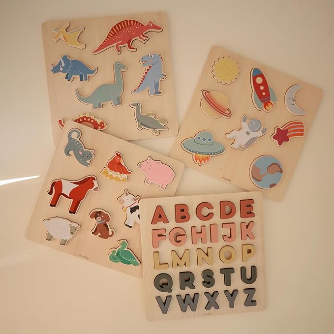 mushie Wooden Dino Puzzle | for Kids 3 Years+ | Preschool Educational & Toddler Montessori Toys (7 pcs)