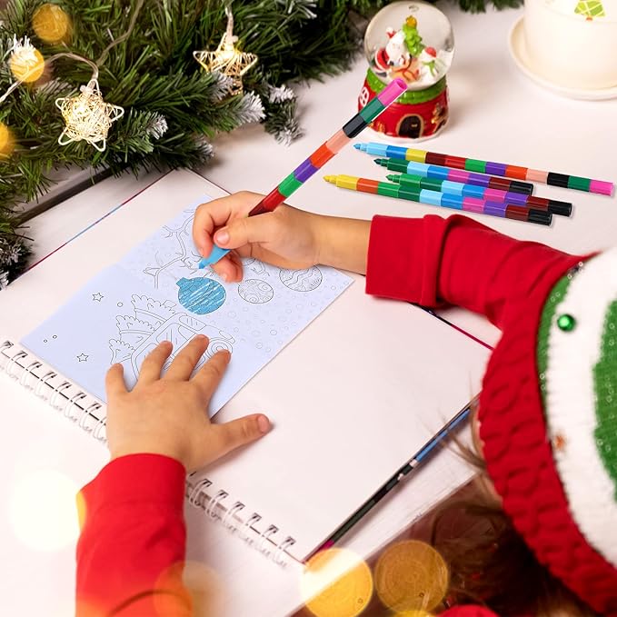 Funrous 24 Pcs Christmas Coloring Book for Kids Bulk with 24 Crayons, Christmas Activity Books with Marker Xmas Stocking Goodie Bag Stuffers for Holiday Students Classroom Gifts Party Favors (Vivid)