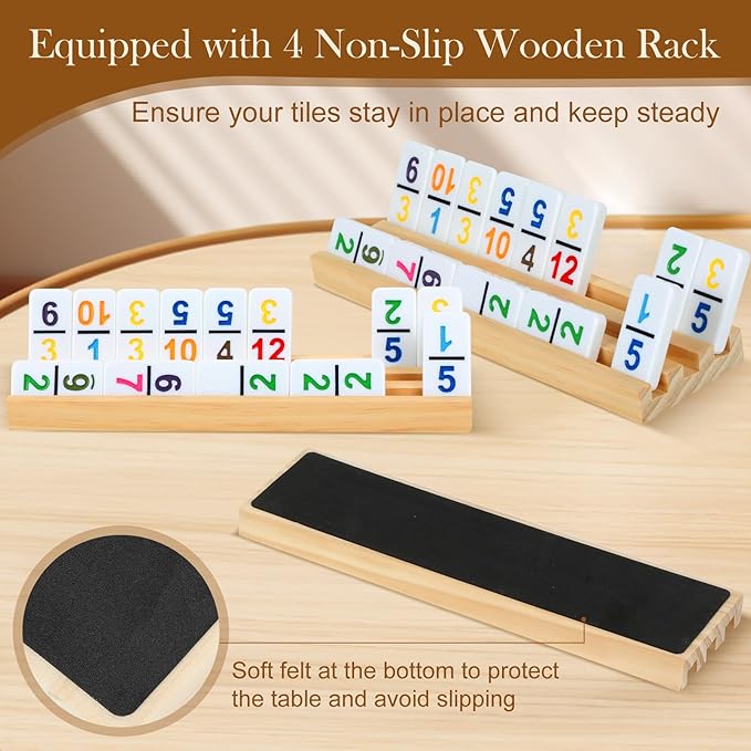 2-8 Players Mexican Train Dominoes Set with Numbers, 8 Wooden Racks, 91 Tiles, Portable Case, Dominos Set for Adults, Board Games for Adults, Easter Gifts, Easter Basket Stuffers