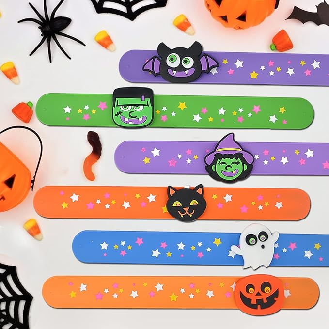 Welkin 6PCS Halloween Slap Bracelets For Kids,Colorful Silicone Bracelet, Soft and Safe Slap Bracelets Party Decorations Favors,Kids halloween Party Gift (Halloween)