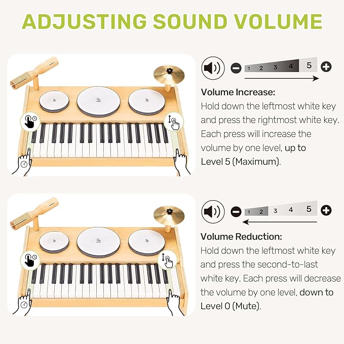 OATHX Kids Piano Keyboard, 37 Keys Digital Piano Toys with Drum Set and Stool, Volume Adjustable, 9 in 1 Musical Instruments for Kids Toddlers Baby Children, Wooden Mini Piano Gifts for Girls Boys 3+