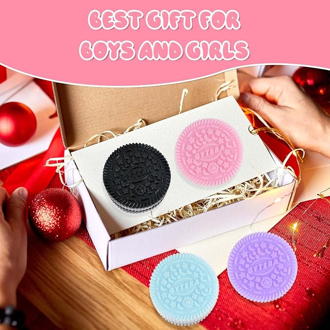 Gytera Sticky Cookie Squishies Fidget Toys Adults, Squeeze Toys Fidget Toys for Autism, Stress Balls for Adults Fidgets Birthday Easter Basket Stuffers(4 Pack Pink Black Green Purple)