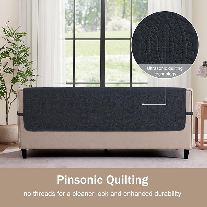 Soft Quilted Couch Cover, Medallion Designed Anti-Slip Blue Gray Sofa Slipcovers for 3 Cushion, Pet Friendly Sofa Cover for Dogs Cats Water-Repellent Washable (Large Sofa 68", Blue Gray)