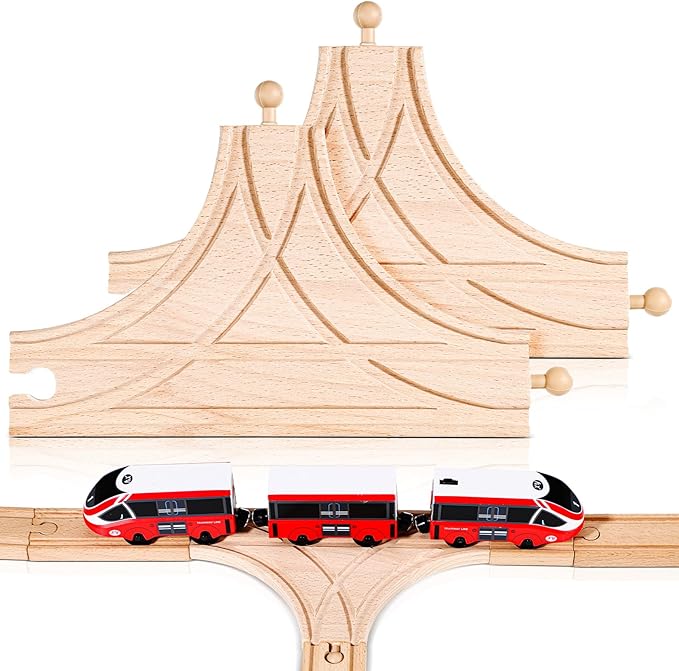 2 Pieces Wooden T Train Track Accessories for Toy Train Wood Track Bridges and Tunnels Multi Way Switch Expansion Compatible with Most Railroad Set
