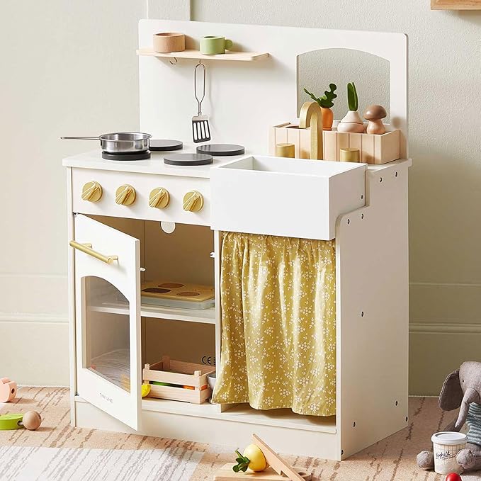 Tiny Land Play Kitchen, Kids Kitchen Playset, Toddler Kitchen with Cutting Food Set, Wooden Kitchen Sets for Kids, Best Gift for Girls and Boys