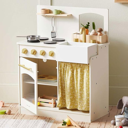 Tiny Land Play Kitchen, Kids Kitchen Playset, Toddler Kitchen with Cutting Food Set, Wooden Kitchen Sets for Kids, Best Gift for Girls and Boys