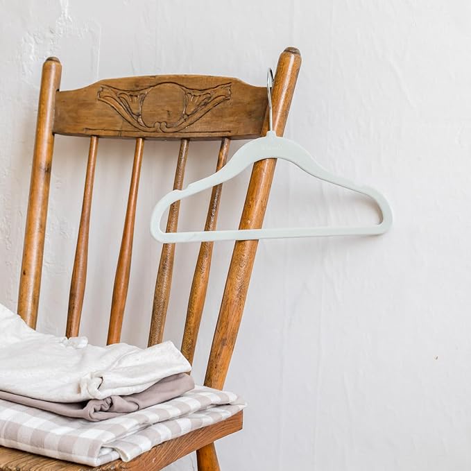 3 Sprouts Velvet Baby Hangers - Non-Slip Hanger for Infant, Toddler, Baby Clothes - Closet Kids Hangers with Slim Design, Nordic Colors, Pack of 30 - Green