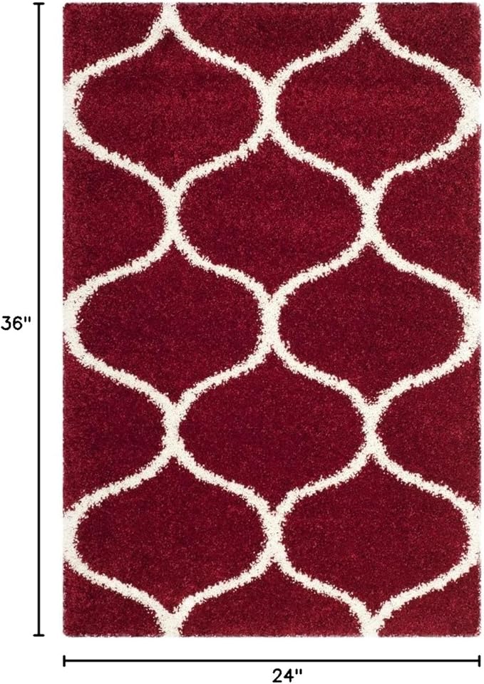 SAFAVIEH Hudson Shag Collection Accent Rug - 2' x 3', Red & Ivory, Trellis Design, Non-Shedding & Easy Care, 2-inch Thick Ideal for High Traffic Areas in Entryway, Living Room, Bedroom (SGH280R)
