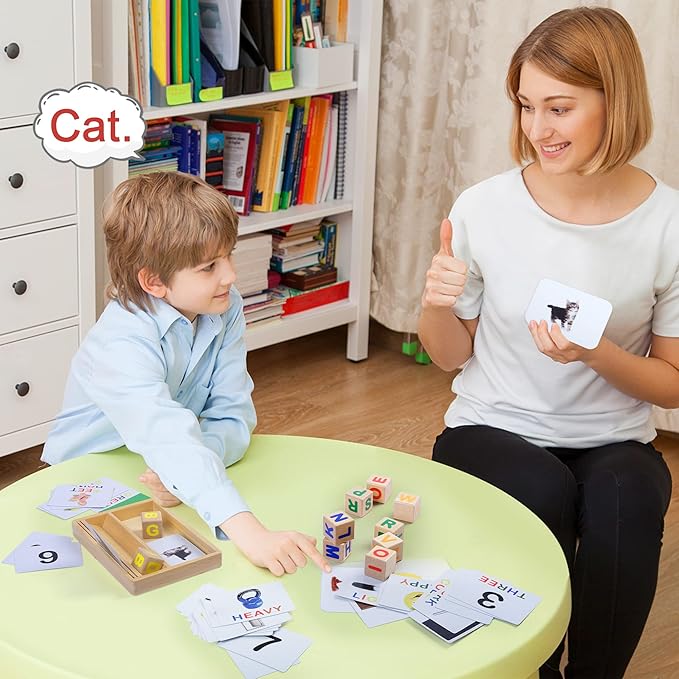 BenBen Spelling Games with 110 Flash Cards, Montessori Toys for 3 4 5 6 Years Old Kids, Wooden Matching Letters Toys, CVC Word Educational Learning Toys, Gift for Preschool Kindergarten