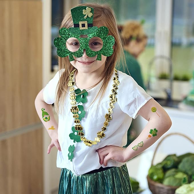 St.Patrick's Day Party Favor Set, Saint Patrick Day Accessories Including Beads Necklaces and Temporary Tattoo Stickers for Irish Day Party Supply