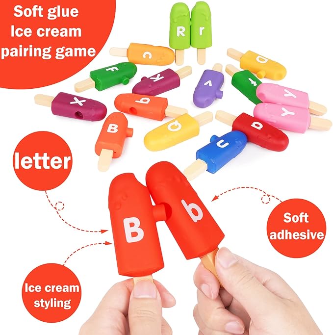 Toddler Alphabet Letters Matching Learning Toys,26 PCS Double - Sided ABC Letters Popsicle Toy Alphabet Match Game Color Sorting Recognition Fine Motor Skills Preschool Montessori Toys for Kids