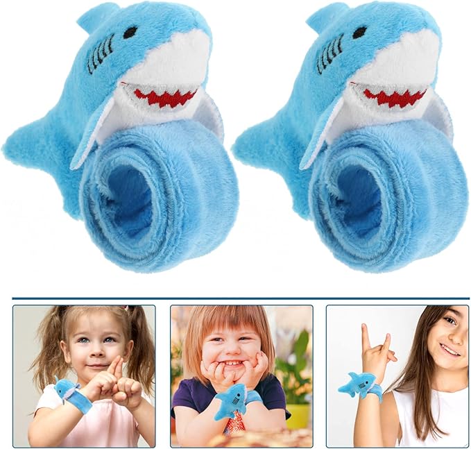 Slap Bracelets, 2Pcs Shark Slap Bracelets Plush Slap Bands Children Stuffed Animal Bracelets Blue