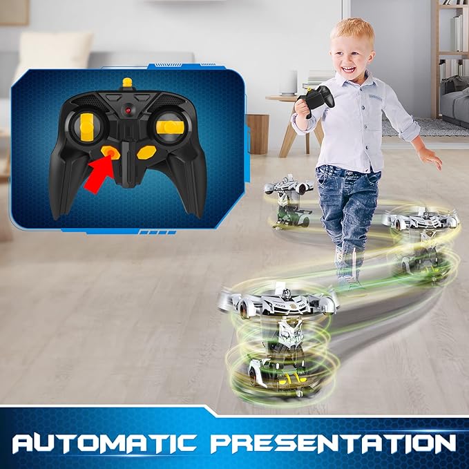 FDJ Remote Control Car - Transform Toys Car Robot, One Button Deformation to Robot with Flashing Light, 2.4Ghz 1:18 Scale Transforming Police Car Kids Toys with 360 Degree Rotating, Girls Boys Toys