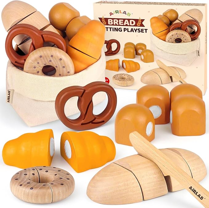 Wooden Play Food Bakery Toy Sets for Kids Kitchen Grocery Pretend Food Accessories Playsets for Kids Ages 4-8 Birthday Gift for Boys Girls Educational Toys