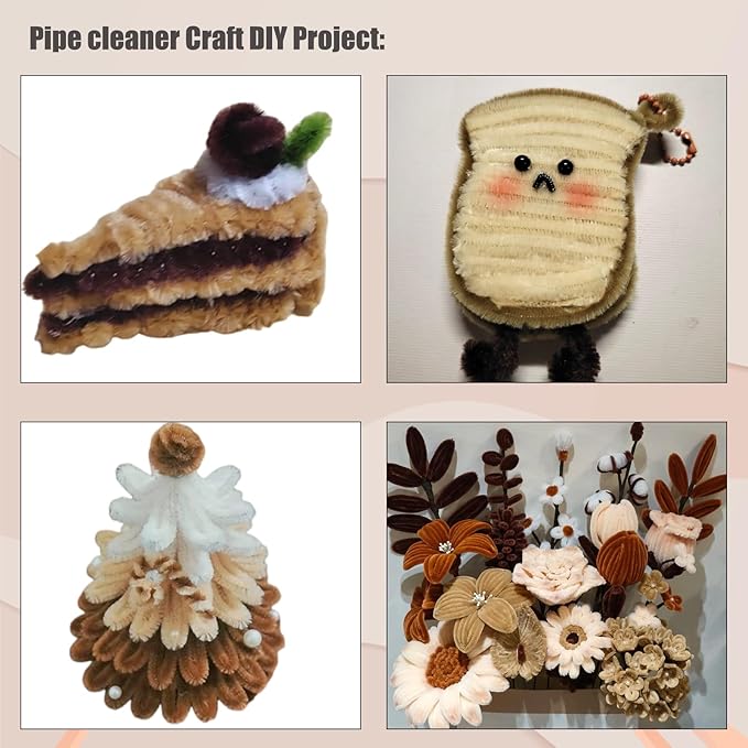 Swpohrat 100 Pieces Brown Pipe Cleaner Craft Set,Thick Fuzzy Chenille Stem Pipe Cleaners for DIY Craft Projects and Decorations