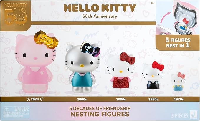 Hello Kitty and Friends 50th Anniversary Nesting Figures - Five Figures 6” to 2” Each with a Unique Finish - 5 Decades of Friendship - Officially Licensed Sanrio Product from Jazwares