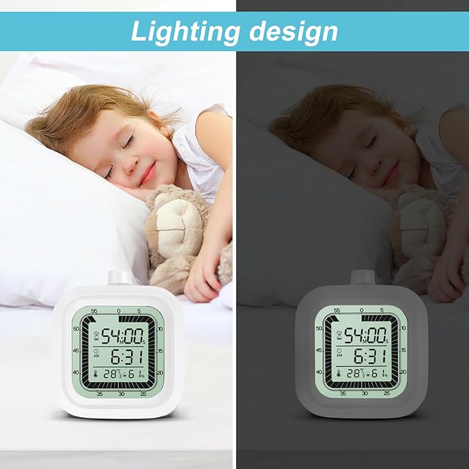 Visual Timer with Alarm Clock Countdown Count-up 1-60 Minutes Kitchen Timer Student Timer Bath Room Timer Clock Sports Timer time Manager with Digital Thermometer Hygrometer (White)