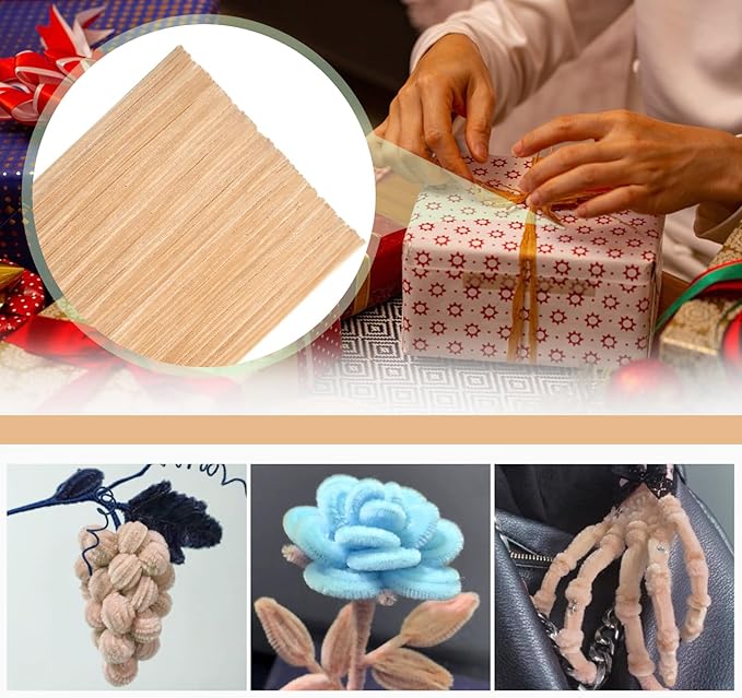 TOAOB 100pcs Pipe Cleaners Beige Pipe Cleaners Chenille Stems 6mm x 12 Inch Fuzzy Sticks Craft Supplies for Art DIY Crafts Decorations