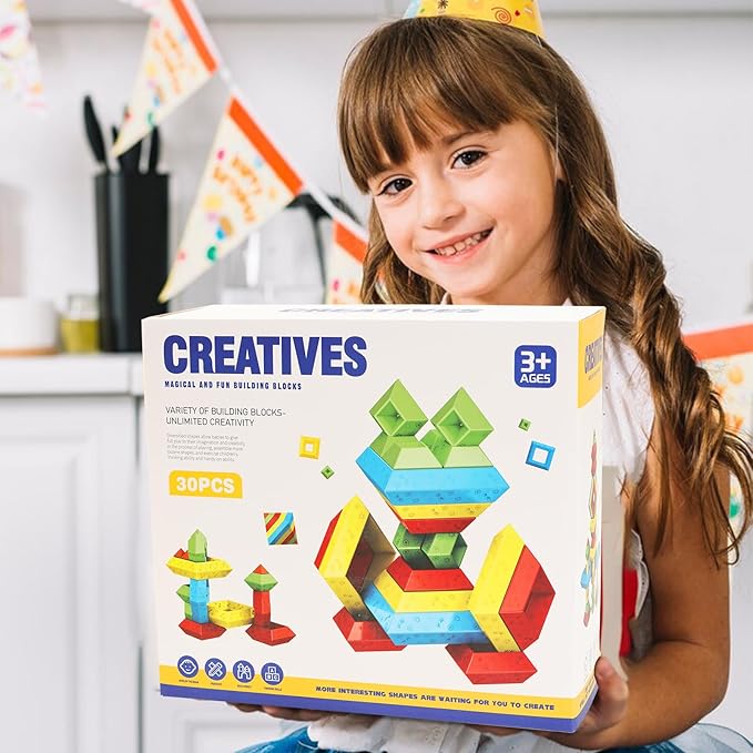 Montessori Toys for Toddlers Ages 3 4 5 6 Year Old Boys Girls 30 Pcs Pyramid Stacking Building Blocks Preschool Learning Activities STEM Sensory Toys Gifts for Kids Age 3-6