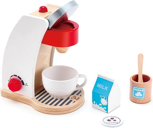 Hape Wooden White Coffee Maker Kitchen Set with Accessories| Pretend Play Toy Set for Kids Ages 3 Years & Up