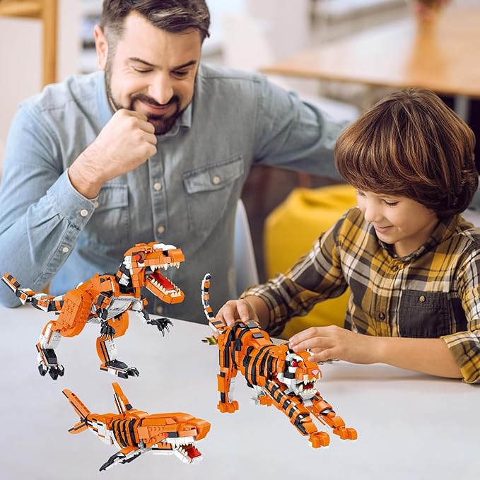 1030 Piece STEM Building Toys-3in1 Mini Transforming Toy Building Set with Dinosaur/Tiger/Shark Building Kit, Educational Toy for Kids 6-12, Christmas Birthday Gifts for Girls Boys Ages 8-14+