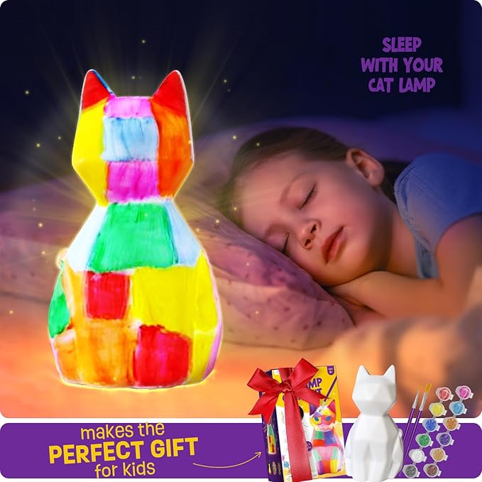 Paint Your Own Cat Lamp Kit, Art Supplies Arts & Crafts Kit, Painting kit for Kids 6-12, Arts and Crafts for Kids Ages 8-12, Toys Girls Boy Birthday Gift Ages 3 4 5 6 7 8 9 10 11 12+