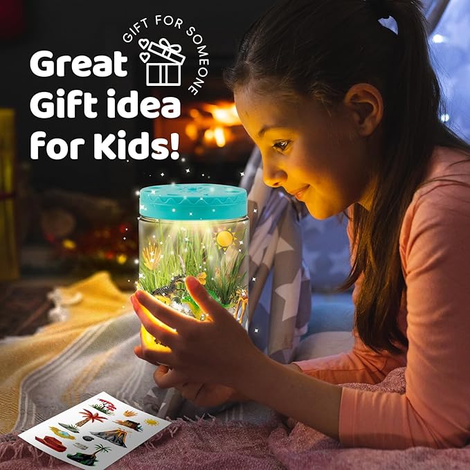 Light Up Dinosaur Terrarium Kit for Kids,Educational Science Kits,Gardening Kits Science Activities for Boys & Girls,DIY Creative Dinosaur Toys,Arts and Crafts Kit Gifts for Ages 4 5 6 7 8-12