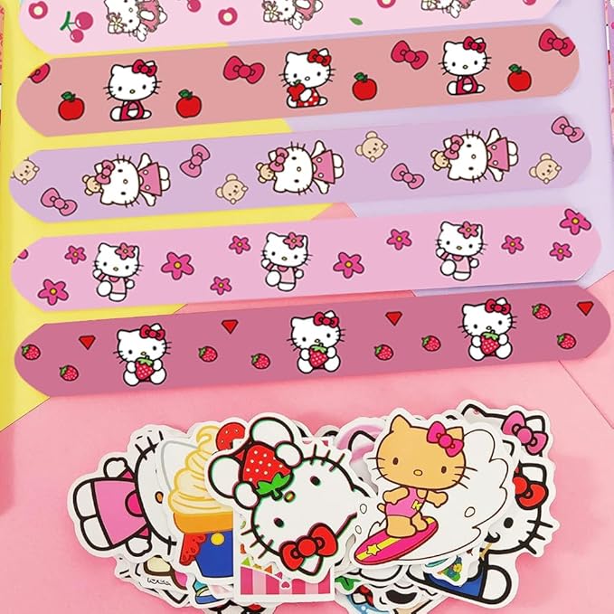 Kitty Party Supplies, Kitty Slap Bracelets, 86PCS Party Favors Contains 36 Slap Bracelets and 50 Stickers, Great Birthday Gift for Boys Girls, Kawaii Goodie Bag Stuffers