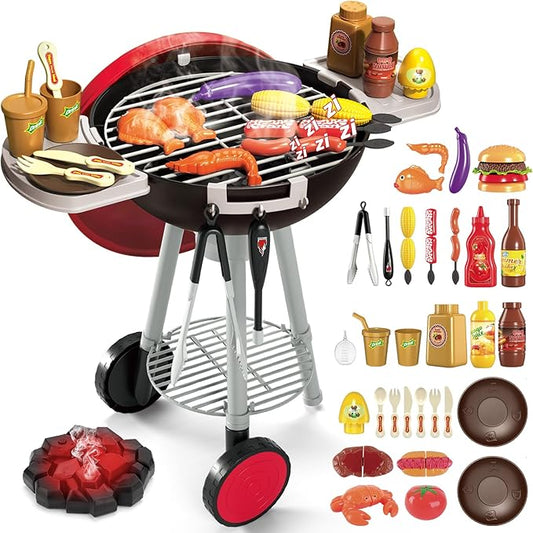 deAO Kids BBQ Grill Playset, Kitchen Toy Set with Pretend Smoke, Light, Sound Toy Kitchen Accessories,Indoor Outdoor Cooking Toy for Boys Girls Kids, for Kids