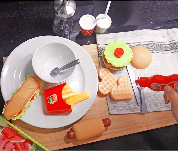U DREAM Pretend Play Food Sets, Building Toy Burger Playset, Play Kitchen Accessories, Realistic Sandwiches.