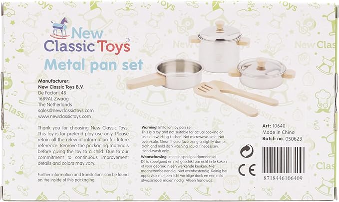 New Classic Toys Metal Pan Set - Pretend Play Toy for Kids Cooking Simulation Educational Toys and Color Perception Toy for Preschool Age Toddlers Boys Girls