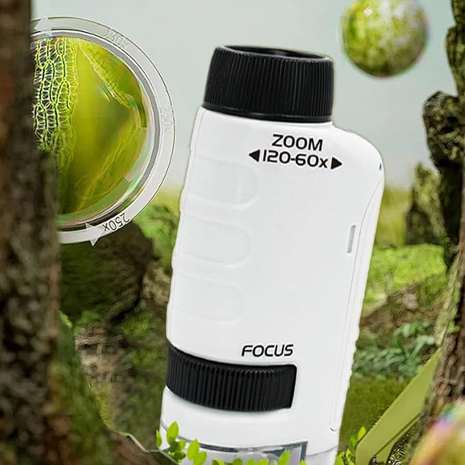 Mini Microscope for Kids,Mini Microscope 60x-120x,LED Pocket Microscope,Portable Handheld Education Science Experiment Set Toys(White)