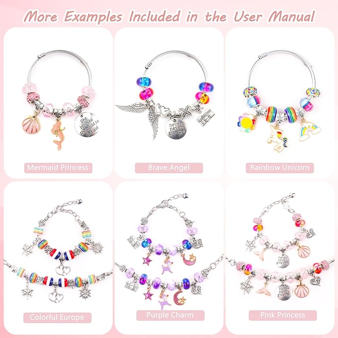 UFU Charm Bracelet Making Kit - Girls 95 Pcs DIY Beaded Jewelry Making Kit, Unicorn & Mermaid Gifts for Girls Crafts for Girls Ages 5 6 7 8-12, with a Portable Bracelet Organizer Box
