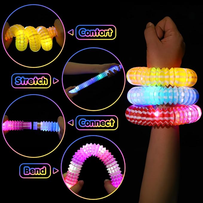 12 Pcs Glow Sticks Party Favors for Kids 4-8-12, Glow in the Dark Party Supplies, Light up Toys Sensory Pop Tubes, Glow Necklaces Bracelet Birthday New Years Eve Party Decorations Birthday Bag Stuffer