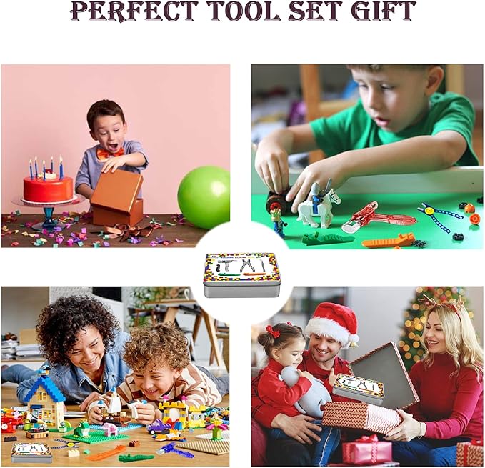 Building Blocks Tool Kit Brick Separator Tools Compatible with Lego &Technic Mini Blocks Tool Set Multi-Functional Hammer Pliers Tweezers Finger Protectors with Tin Box (Pink)