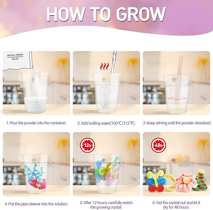 XXTOYS Crystal Growing Kit - Crafts for Girls Ages 6-8 - Create 12 Flowers Crystals Science Experiment Kit - DIY Decorative Lamp Set Light Up The Night - STEM Educational Toys Gifts for 6+