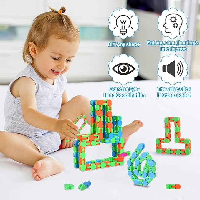 Woosir 24 Pack Wacky Tracks Fidget Toys Sensory Toys Valentines Day Gifts for Kids Classroom School Prizes for Students Party Bag Fillers Snap Fidget Click Snake Toys Autism Stress Relief Adults
