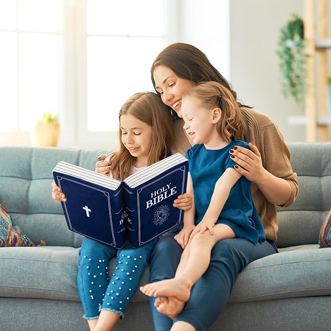 Children's Cartoon Plush Toy Throw Pillows, Christmas holiday Bible Book Pillow that Opens, Home Aesthetic Room Decorative Pillow, Kids Pillow, for Bedroom Sofa Cushion Chair Couch Bed (Blue)