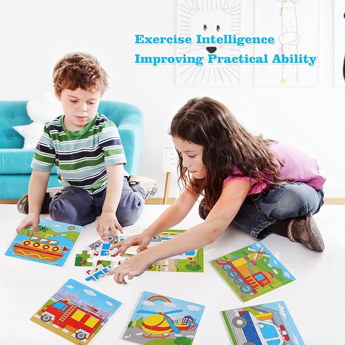 Wooden Toddler Puzzles 2-5 Years - Set of 6 | Preschool Educational Toy with 9 Pieces Each | Fun Animal Jigsaw Puzzle Gift for Boys and Girls