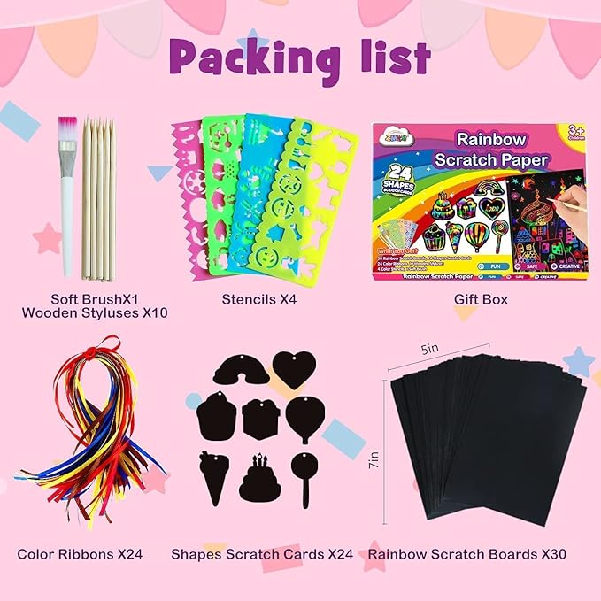 ZMLM Scratch Paper Art-Craft for Girls: Rainbow Scratch Magic Drawing Set Paper Pad Board Supply Kit Girl Project Activity for 3-12 Age Kid Toy Holiday|Party |Birthday|Children's Easter Day Gift
