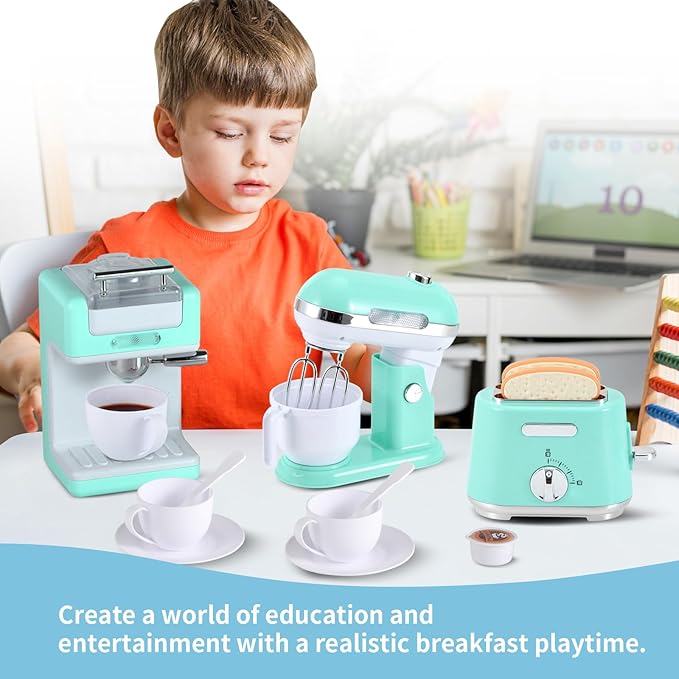 Ehome Kitchen Appliances Toys, Play Kitchen Accessories Set, Pretend Kitchen Toys with Coffee Maker, Mixer, Toaster with Realistic Lights & Sounds, Kids Kitchen Playset for Girls Boys Ages 3-8